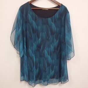 Sese Code Womens Forest Fairy Sheer Overlay Top Size 3XL Blue Ethereal Artsy
